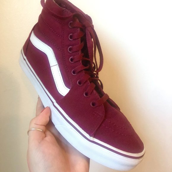 Burgundy Sk8-Hi Vans - Picture 1 of 10